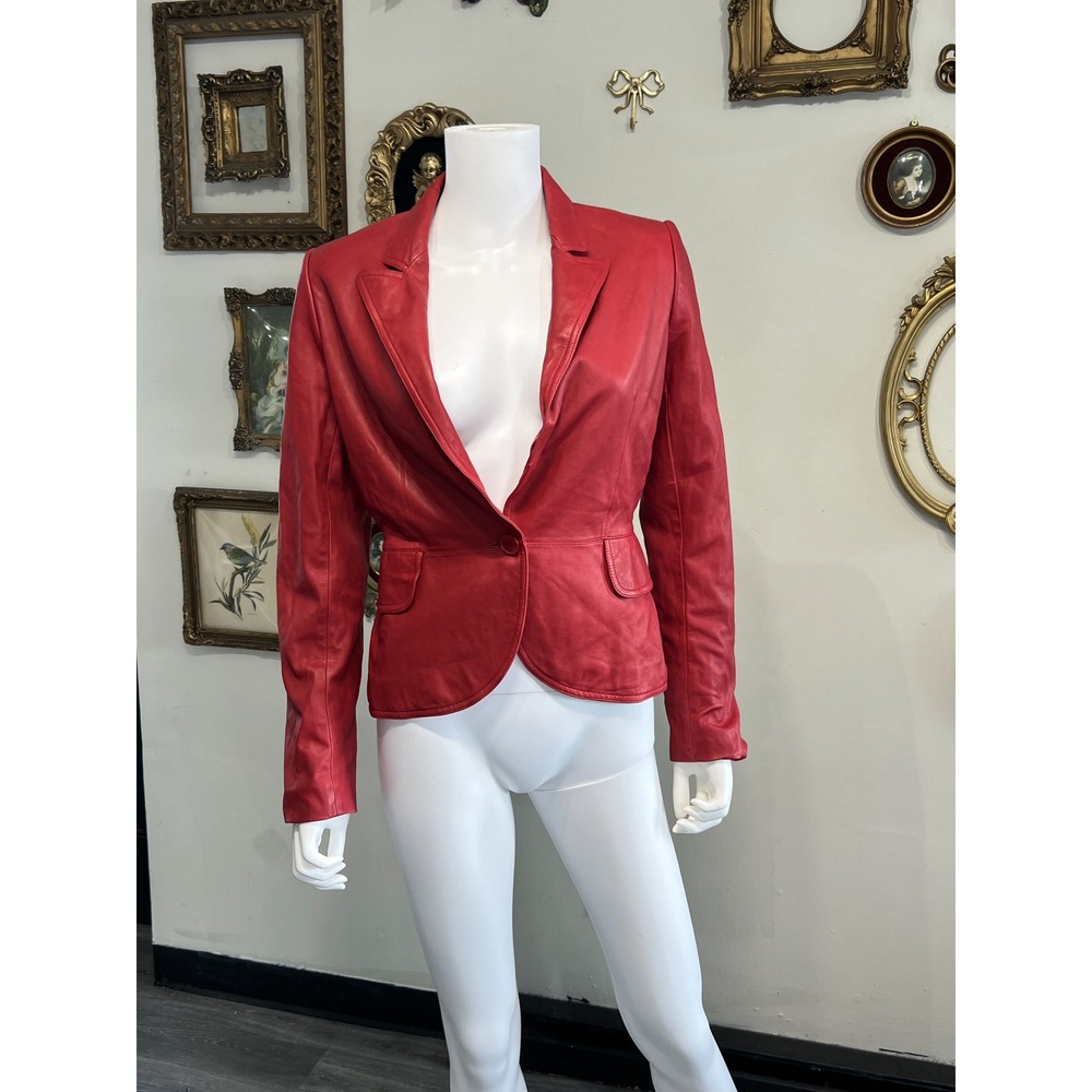 Alaïa Paris Vintage Red Leather Tailored Blazer Jacket Size 42 L